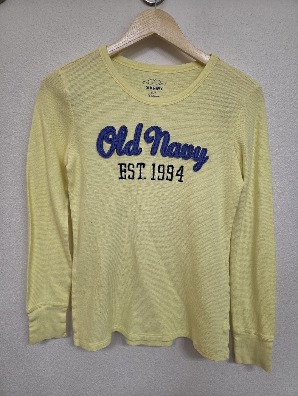 Old Navy Yellow Long-Sleeve Tee with Blue Script Logo